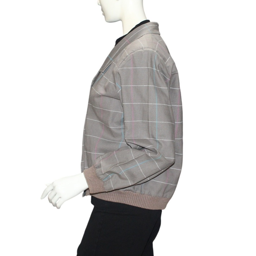 Vintage Santa Cruz Gray Plaid Bomber Jacket Ribbed Hem 90s - Picture 3 of 8